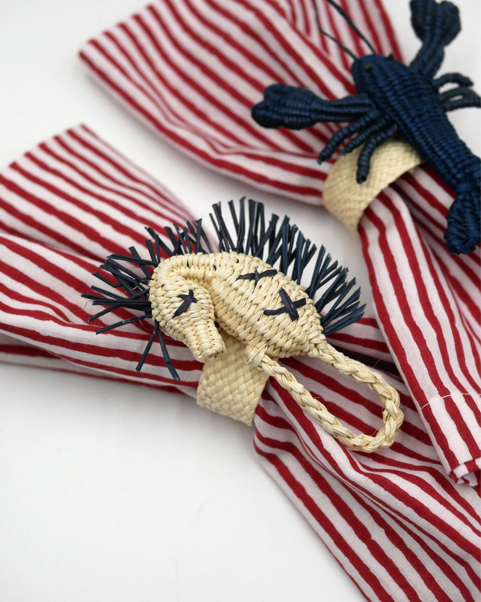 Serviettenring aus Stroh - Seepferdchen dunkelblau