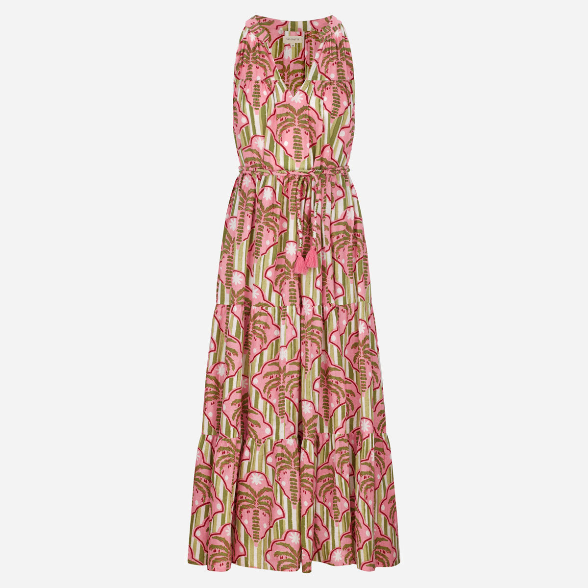 Sommerkleid "Lilian" mit Palmenmuster in Rosa und Grün
