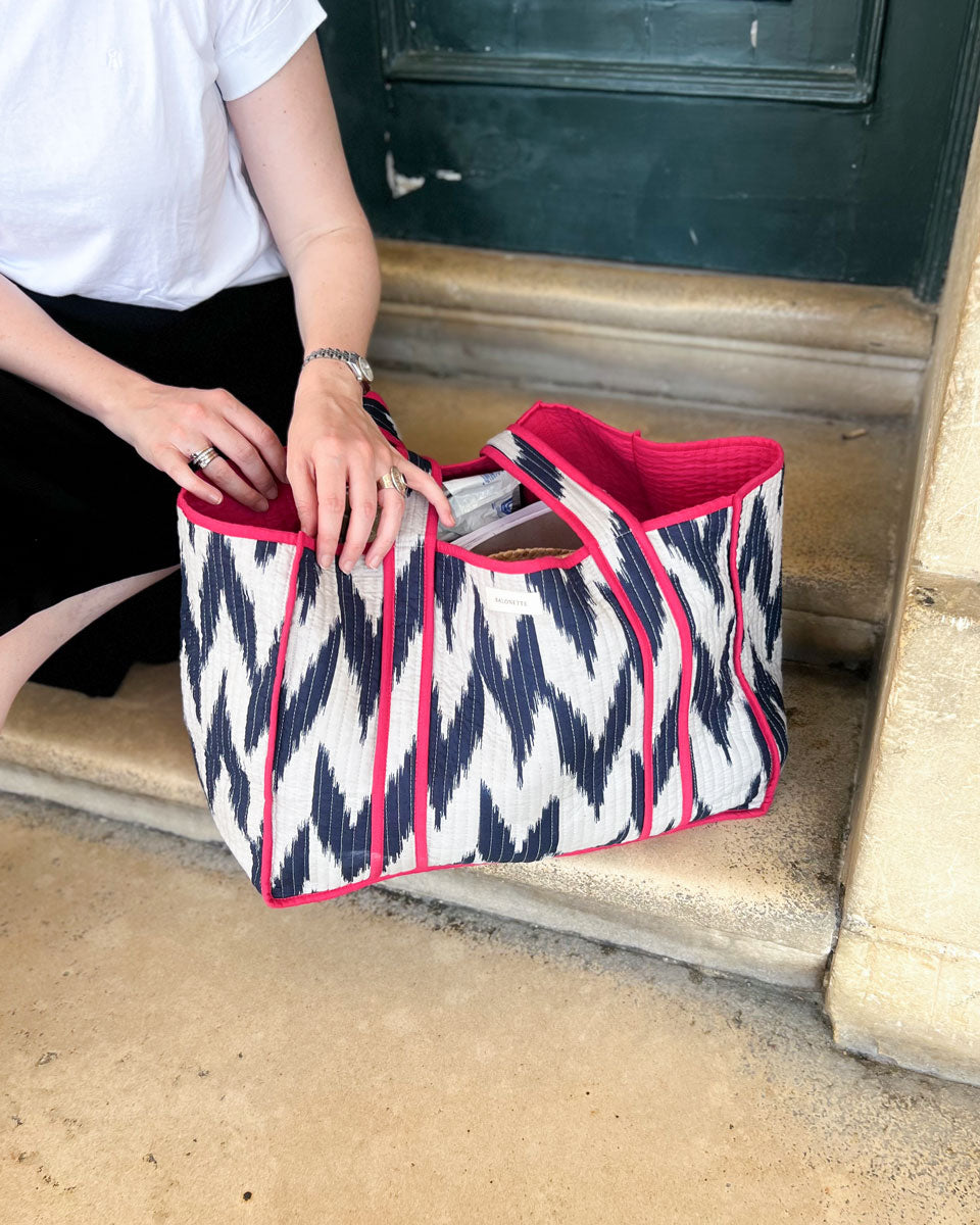 Tote Bag Ikat in Navy und Pink