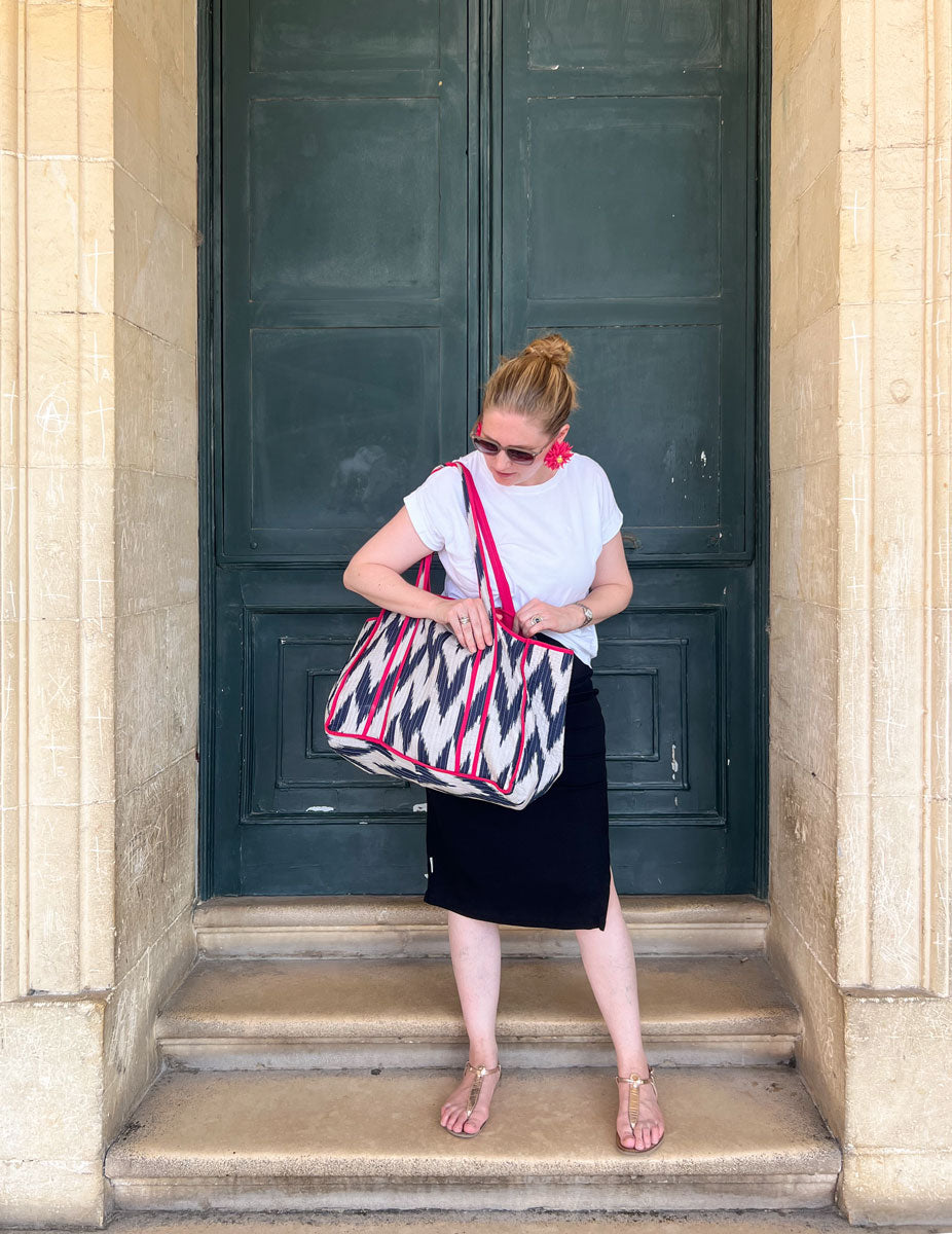 Tote Bag "Ikat" in Navy und Pink