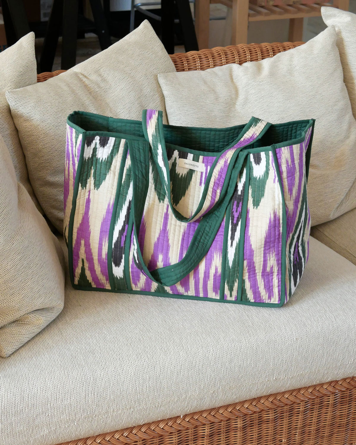 Tote Bag "Ikat" in Violett und Grün