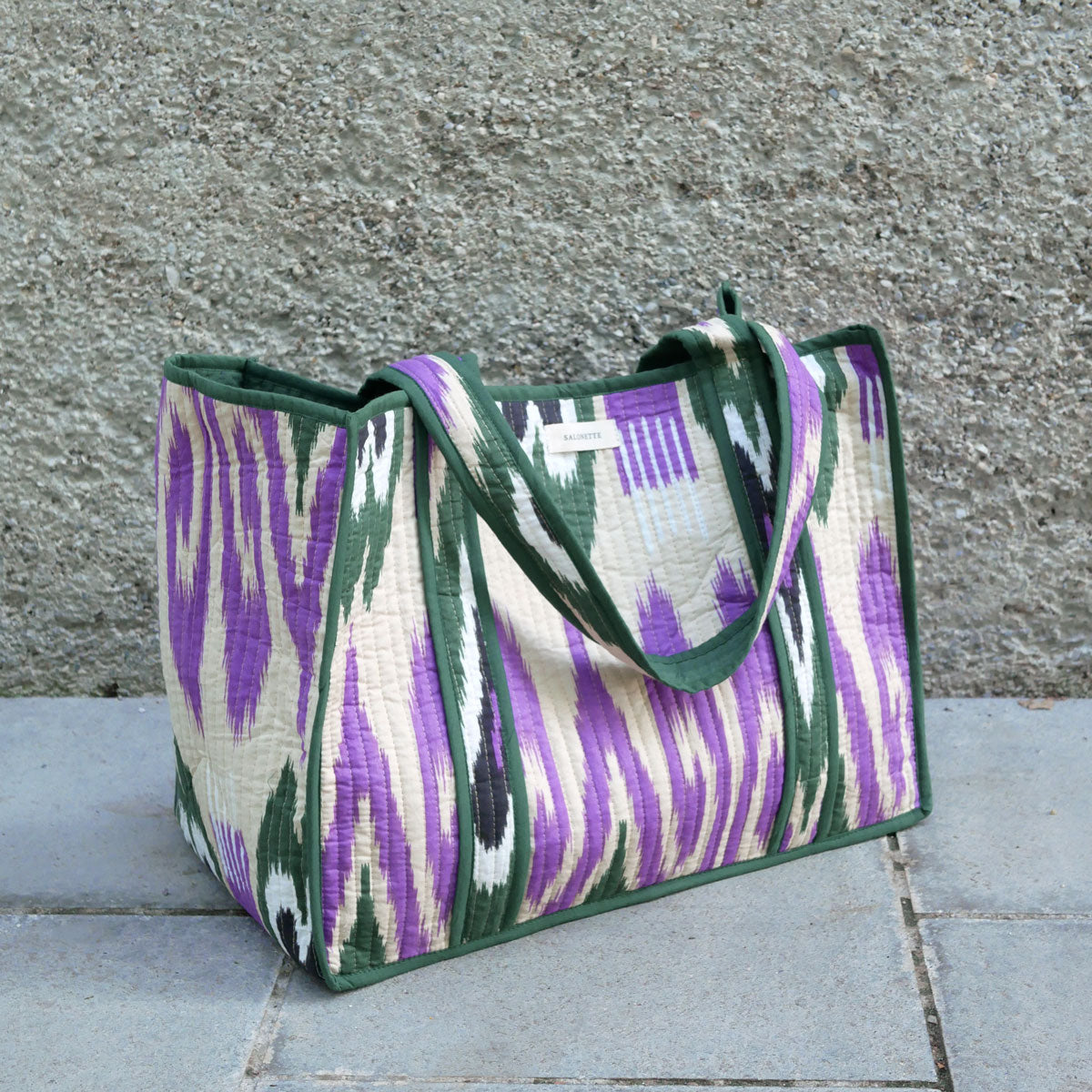 Tote Bag "Ikat" in Violett und Grün