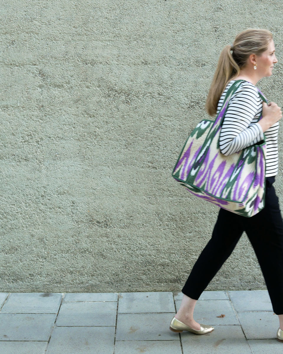 Tote Bag "Ikat" in Violett und Grün