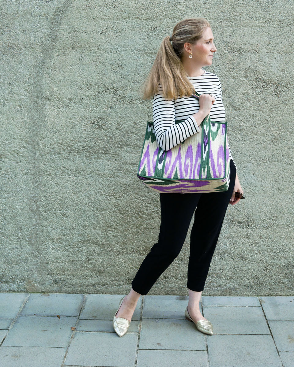 Tote Bag "Ikat" in Violett und Grün