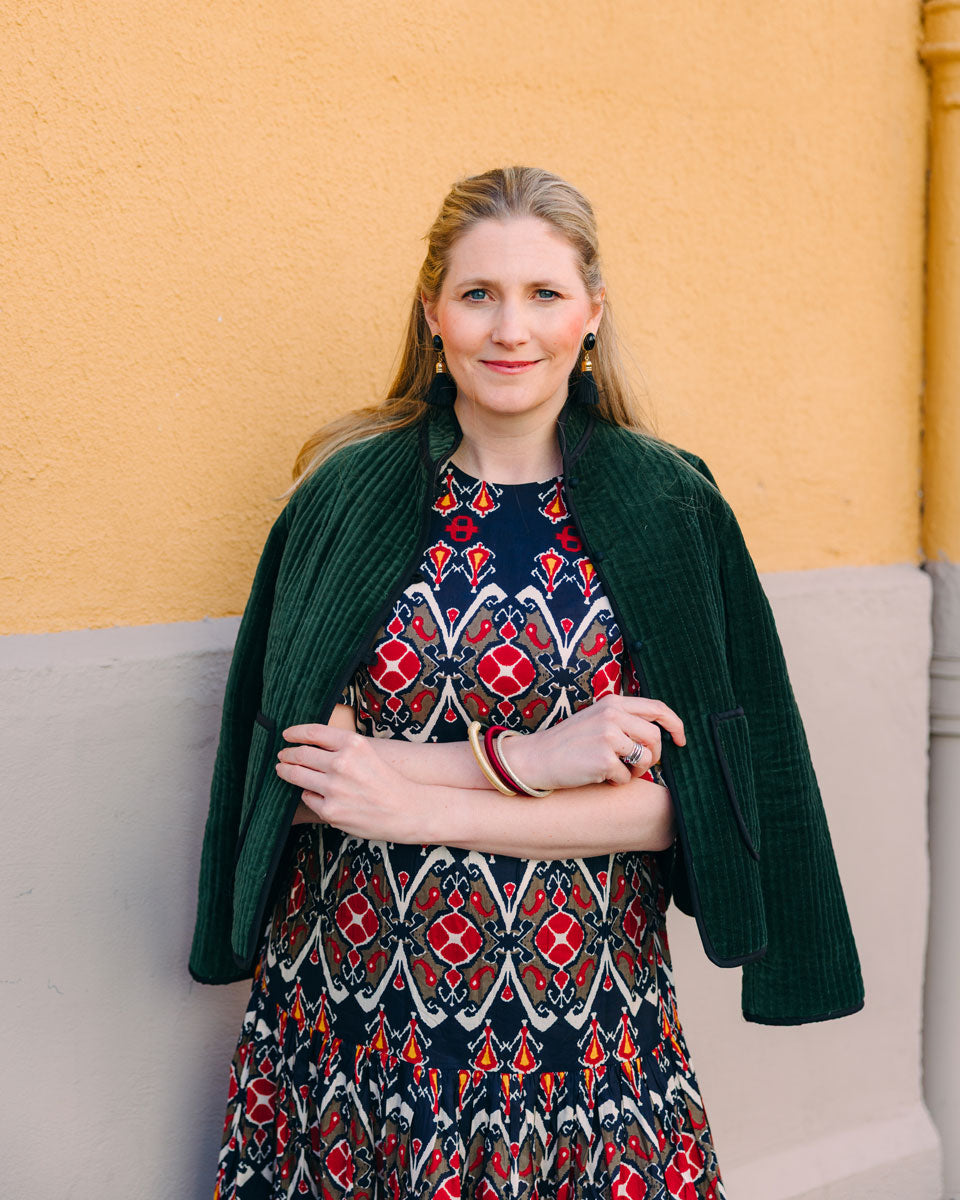 Kleid "Philippa" in dunkelblauem Ikat