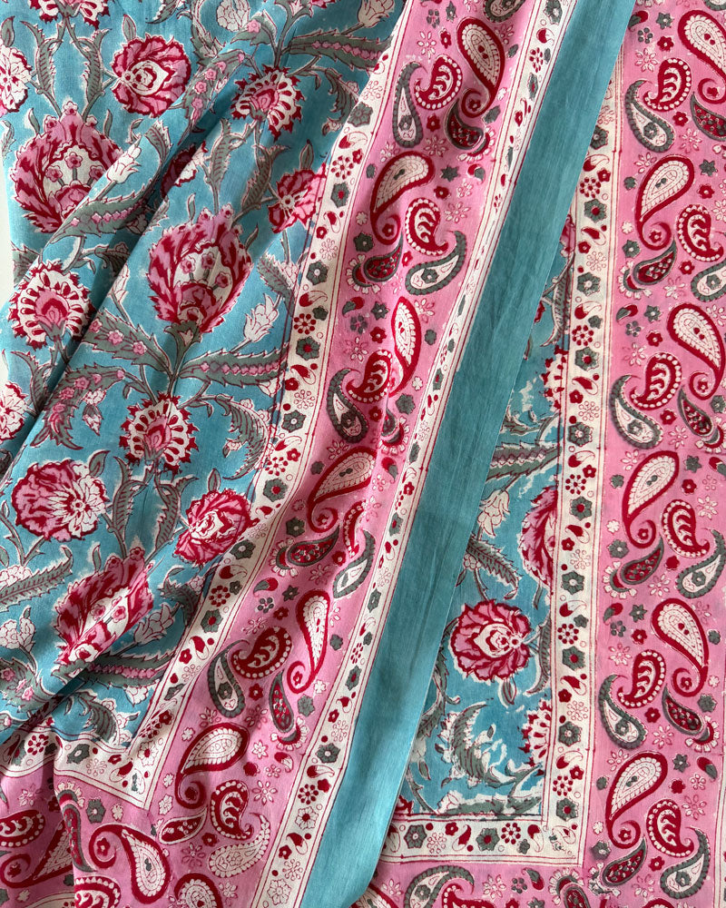 Pareo Blockprint in Türkis & Rosa