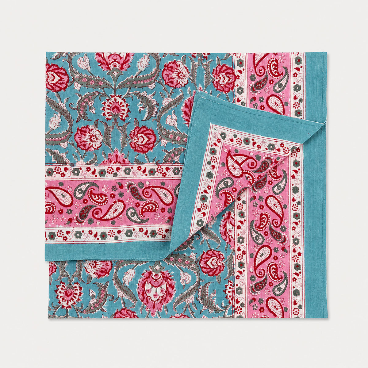 Pareo Blockprint in Türkis & Rosa