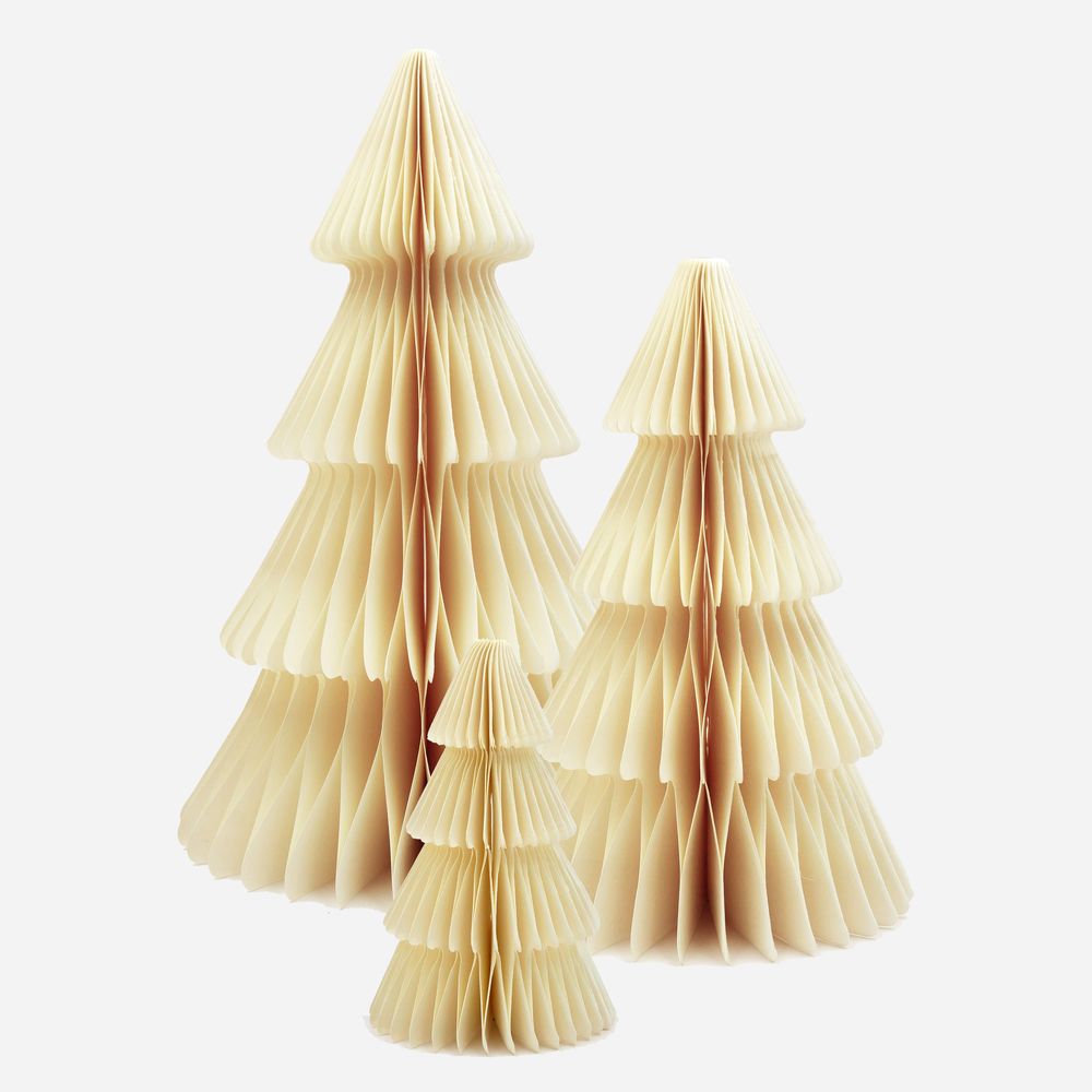 Weihnachtsbäume aus Wabenpapier - Creme