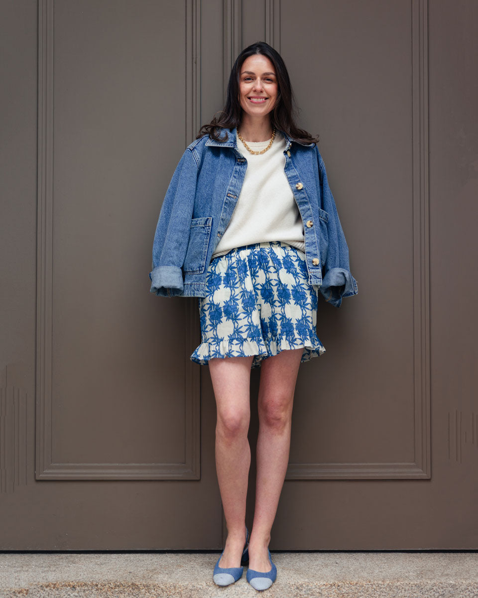Shorts "Eleni" mit blauem Muster