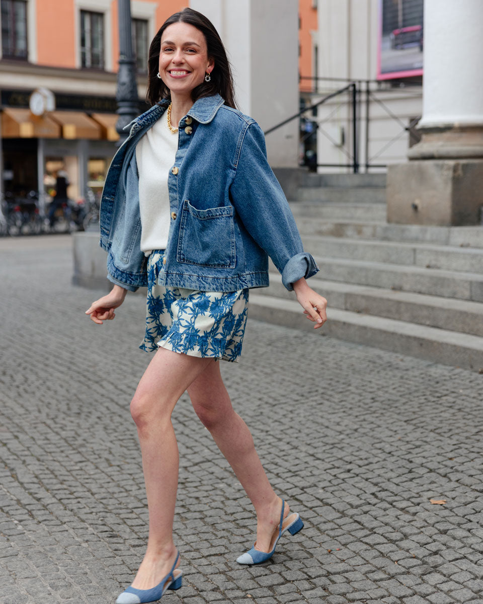 Shorts "Eleni" mit blauem Muster