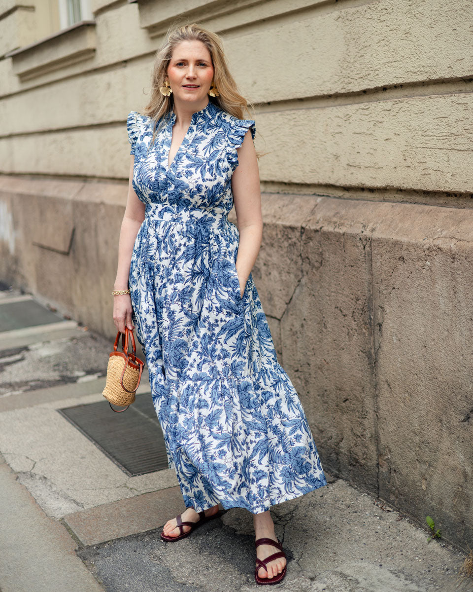 Sommerkleid "Valerie" mit blauem Palmenmuster