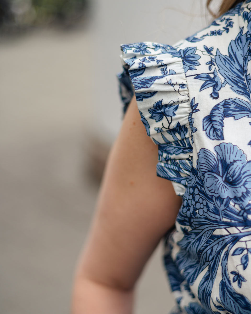 Sommerkleid "Valerie" mit blauem Palmenmuster