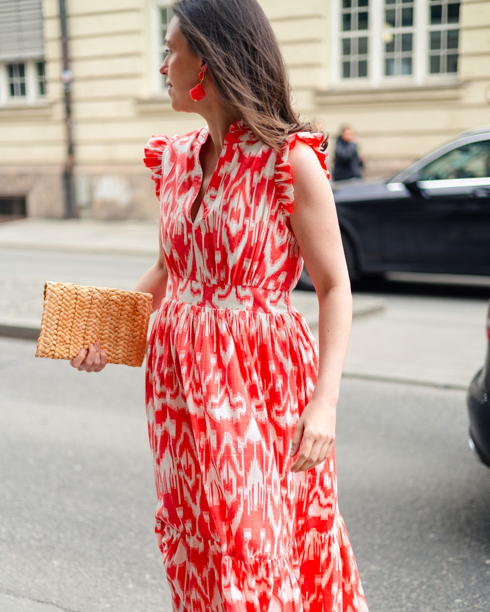 Sommerkleid "Valerie" mit Ikatmuster in Korall